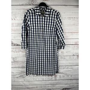 Hobbs Shirt Dress Womens 6 Blue Gingham Collared 3/4 Sleeve Knee Length Pockets